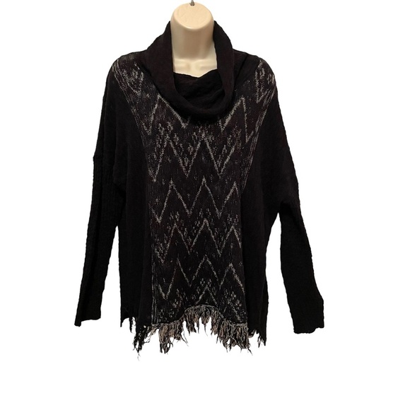 Wild Pearl Knit Cozy Turtleneck Sweater Fringe Hem Front Chevron Design Medium - Picture 1 of 5